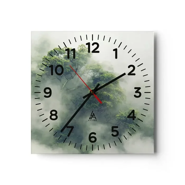 Reloj de pared – Reloj de vidrio – Envuelto en niebla – 30×30 cm