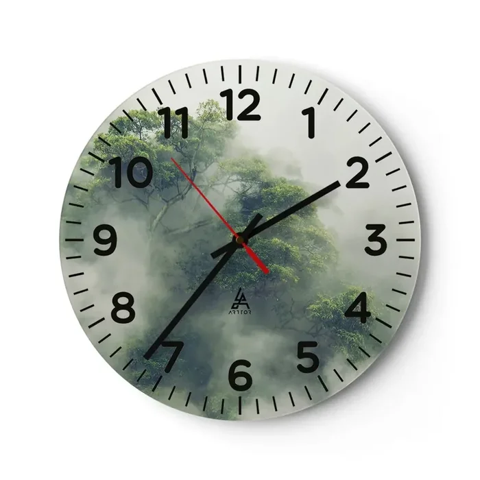 Reloj de pared – Reloj de vidrio – Envuelto en niebla – 30×30 cm