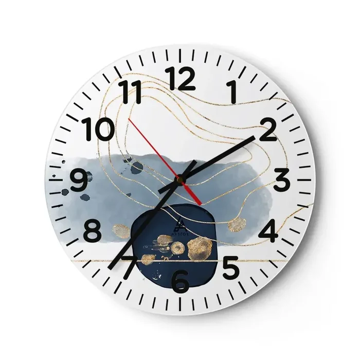 Reloj de pared – Reloj de vidrio – Fantasía azul y oro – 30×30 cm