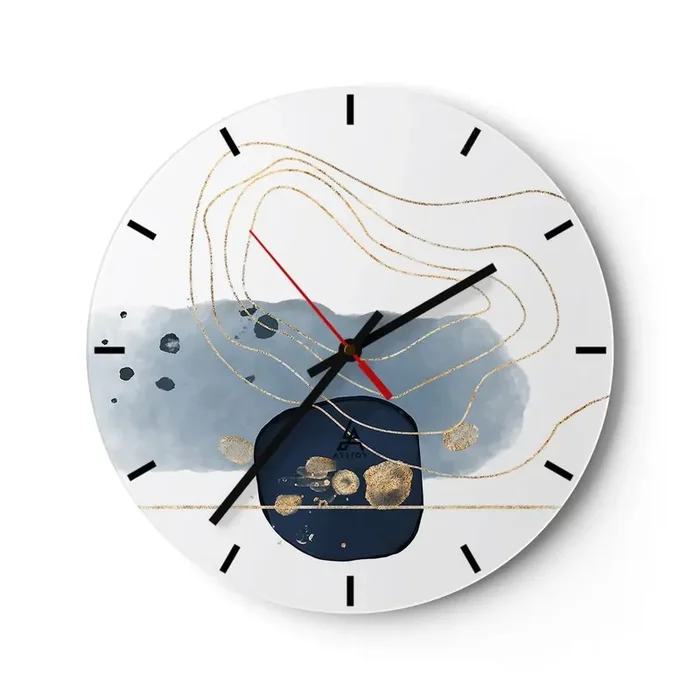 Reloj de pared – Reloj de vidrio – Fantasía azul y oro – 40×40 cm