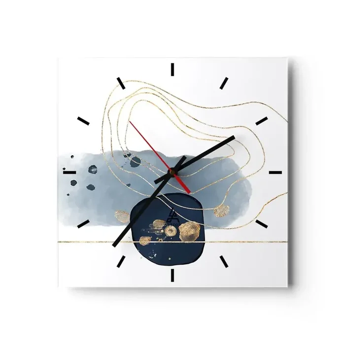 Reloj de pared – Reloj de vidrio – Fantasía azul y oro – 40×40 cm