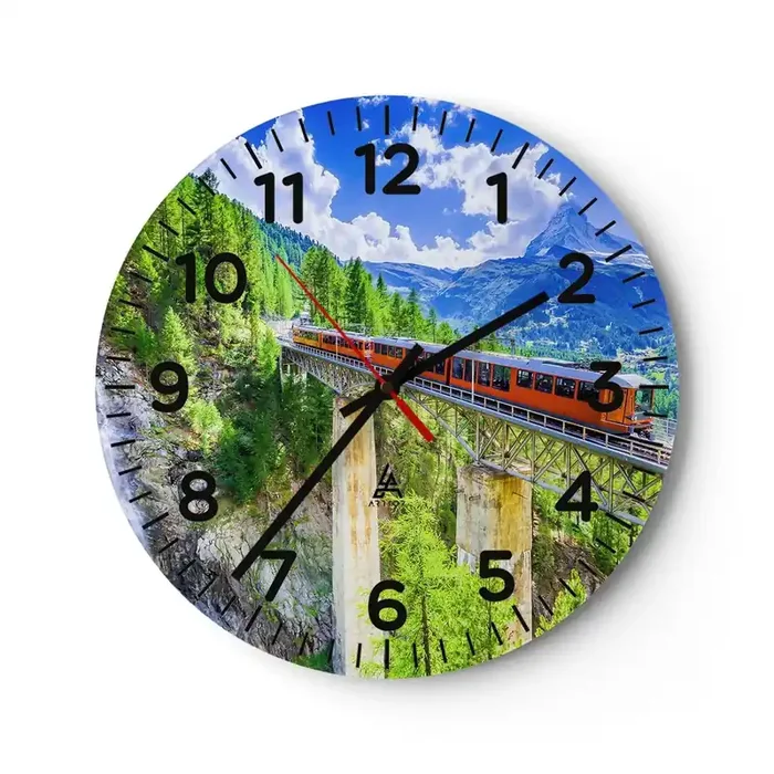 Reloj de pared – Reloj de vidrio – Ferrocarril a los Alpes – 30×30 cm