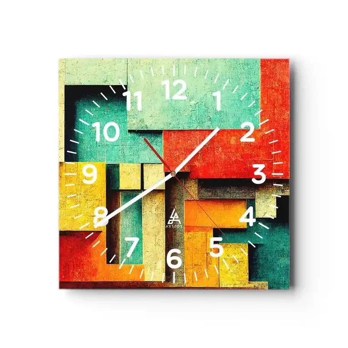 Reloj de pared – Reloj de vidrio – Festival de ángulos rectos – 40×40 cm