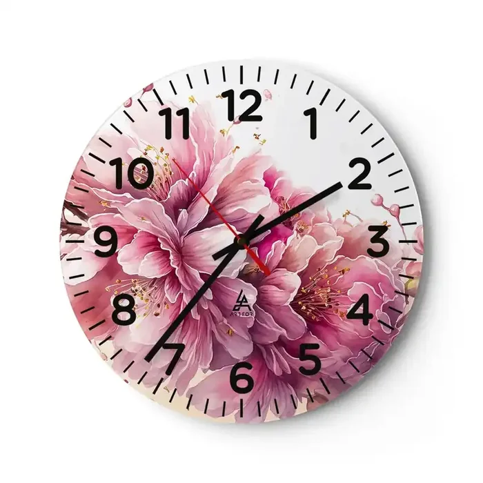 Reloj de pared – Reloj de vidrio – Flor de cerezo – 30×30 cm