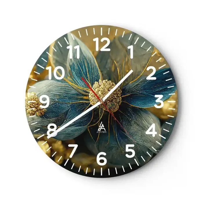 Reloj de pared – Reloj de vidrio – Flor de oro – 30×30 cm