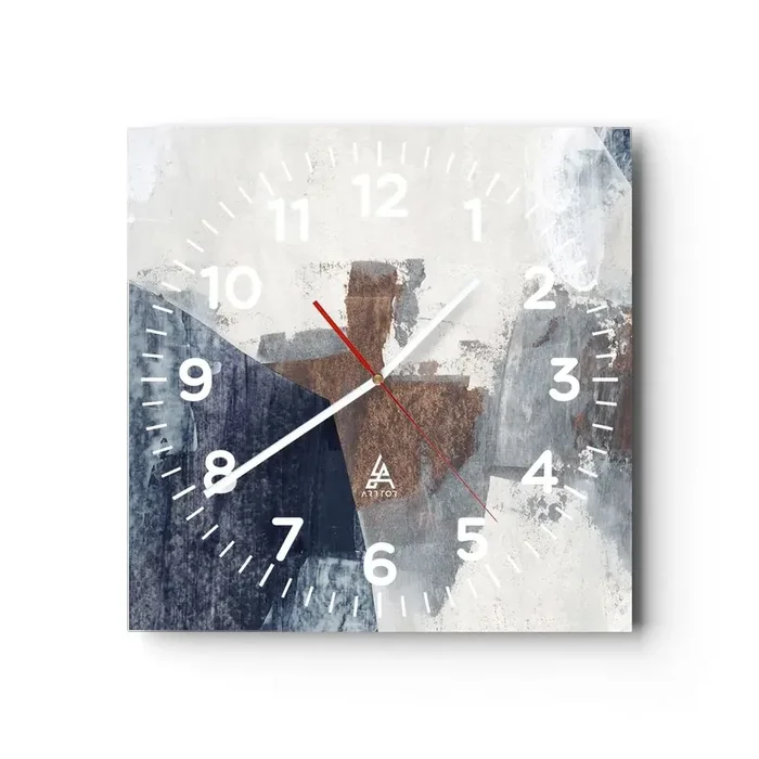 Reloj de pared – Reloj de vidrio – Formas azules y marrones – 30×30 cm