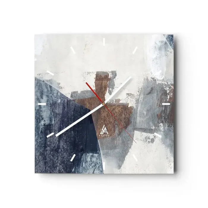 Reloj de pared – Reloj de vidrio – Formas azules y marrones – 40×40 cm