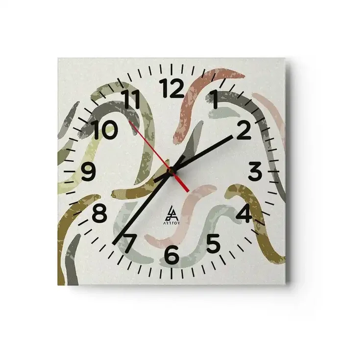Reloj de pared – Reloj de vidrio – La alegre danza de la abstracción – 30×30 cm