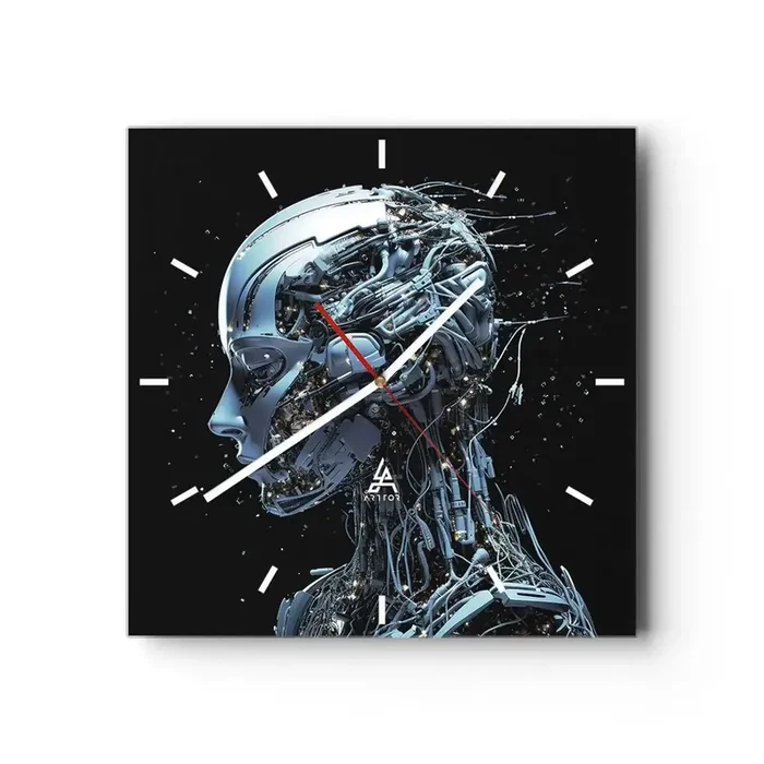 Reloj de pared – Reloj de vidrio – La tecnología es una mujer – 40×40 cm