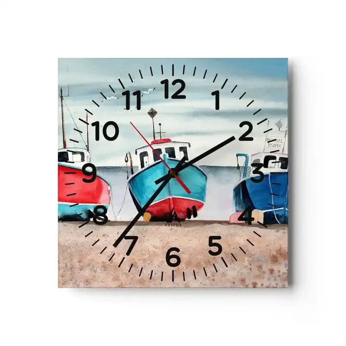 Reloj de pared – Reloj de vidrio – Listos para la pesca – 40×40 cm