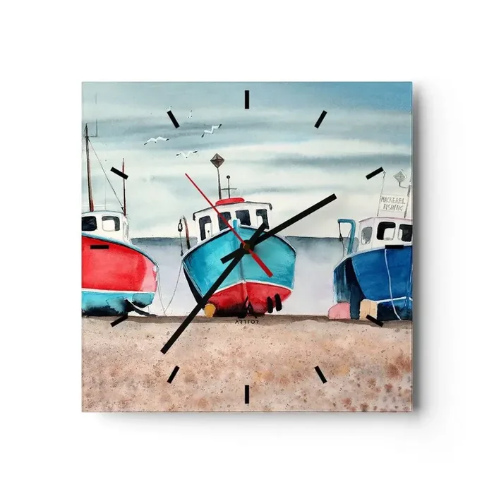 Reloj de pared – Reloj de vidrio – Listos para la pesca – 40×40 cm
