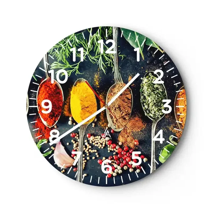 Reloj de pared – Reloj de vidrio – Magia culinaria – 40×40 cm