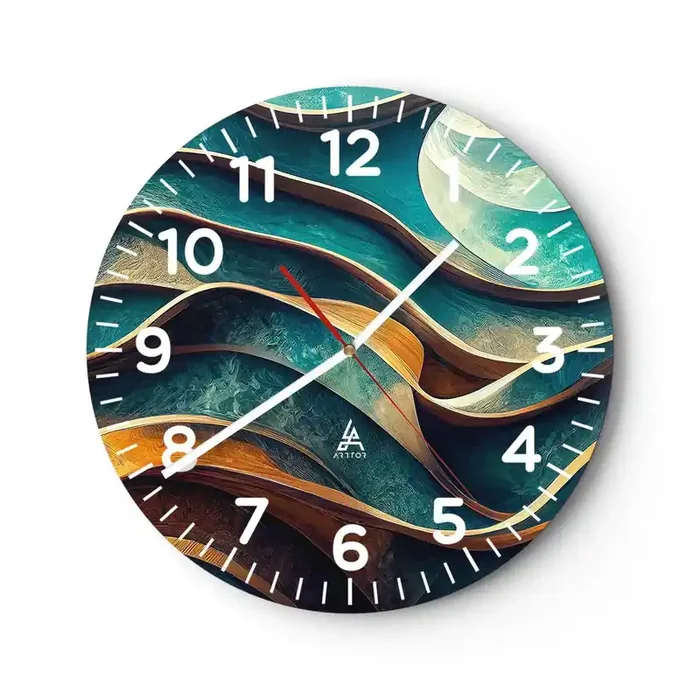 Reloj de pared – Reloj de vidrio – Meandros de azul – 30×30 cm