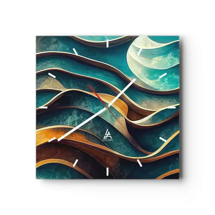 Reloj de pared – Reloj de vidrio – Meandros de azul – 40×40 cm