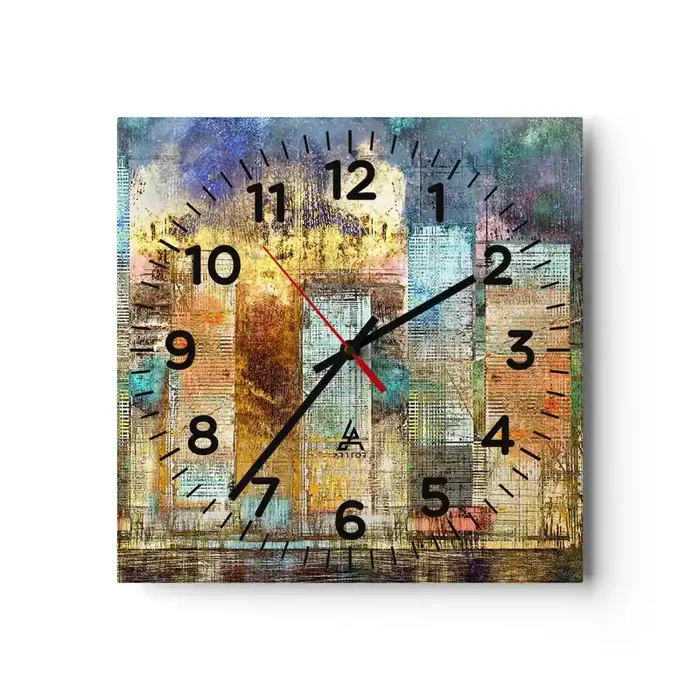 Reloj de pared – Reloj de vidrio – Metrópolis soleada – 30×30 cm