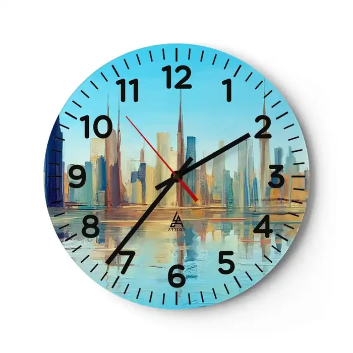 Reloj de pared – Reloj de vidrio – Metrópolis soleada – 40×40 cm