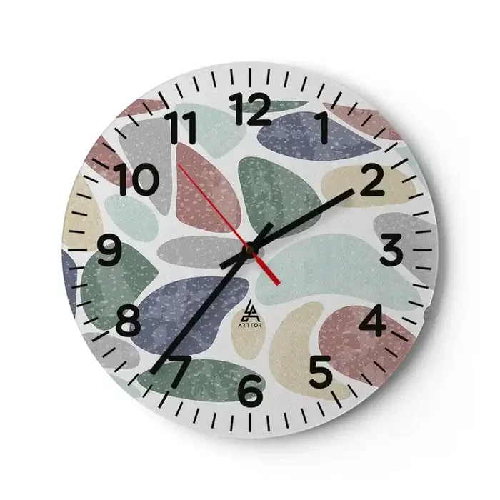 Reloj de pared – Reloj de vidrio – Mosaico de colores empolvados – 30×30 cm