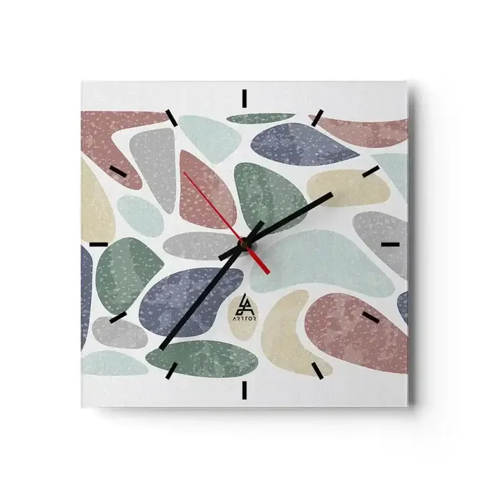 Reloj de pared – Reloj de vidrio – Mosaico de colores empolvados – 40×40 cm