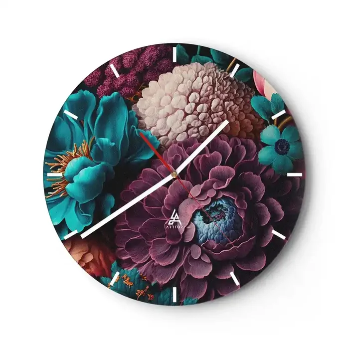 Reloj de pared – Reloj de vidrio – Naturaleza en abundancia – 40×40 cm