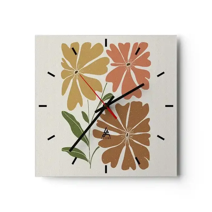 Reloj de pared – Reloj de vidrio – Naturaleza y geometría – 40×40 cm