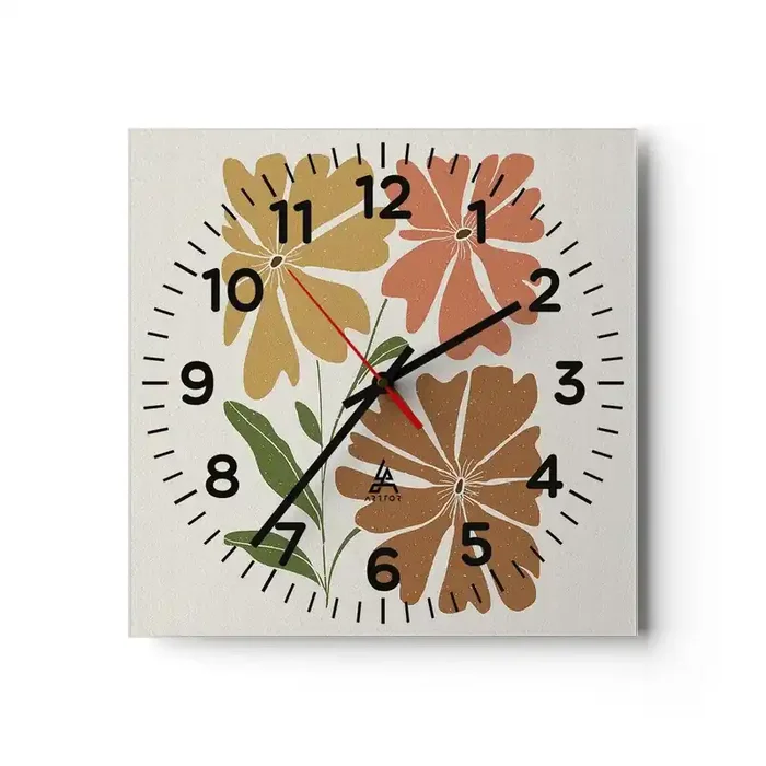 Reloj de pared – Reloj de vidrio – Naturaleza y geometría – 40×40 cm