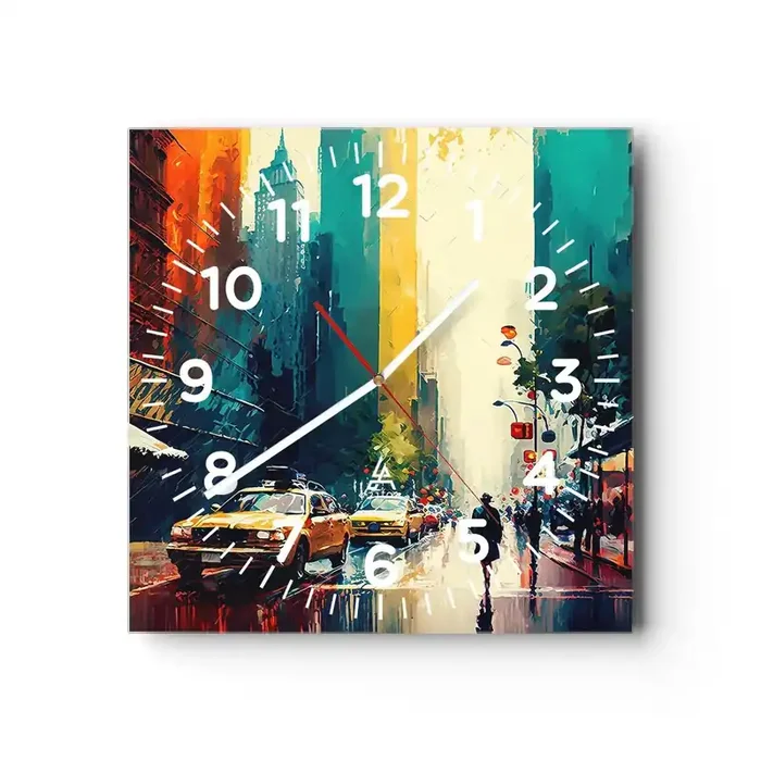Reloj de pared – Reloj de vidrio – Nueva York – hasta la lluvia es colorida – 30×30 cm