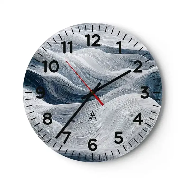 Reloj de pared – Reloj de vidrio – Olas blancas y azules – 30×30 cm