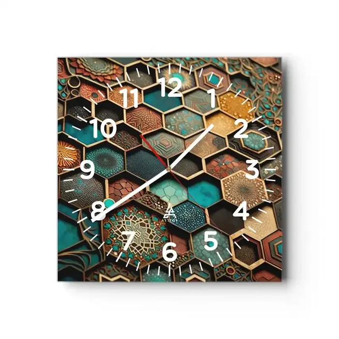 Reloj de pared – Reloj de vidrio – Ornamentos árabes – 30×30 cm