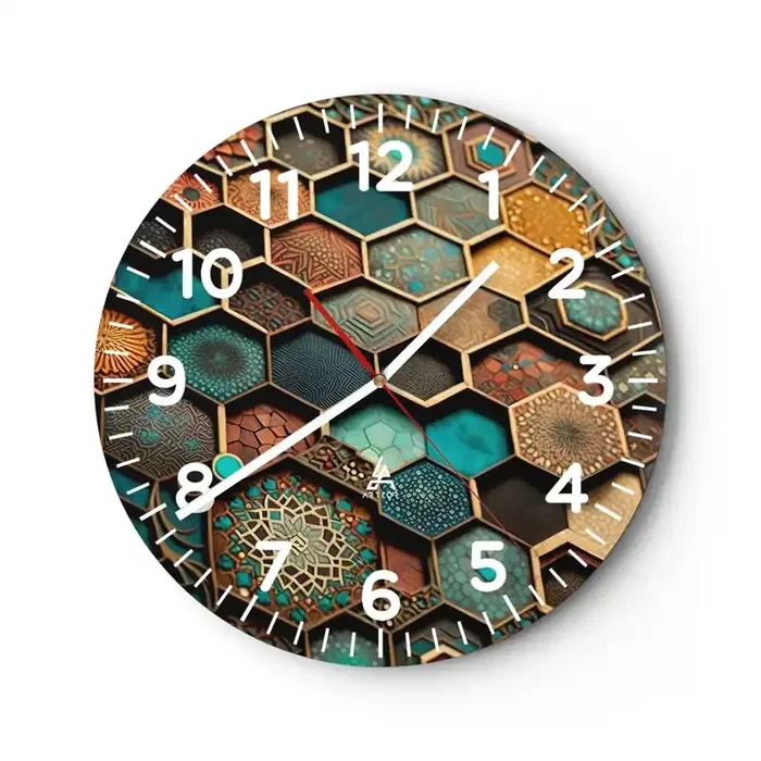 Reloj de pared – Reloj de vidrio – Ornamentos árabes – 40×40 cm