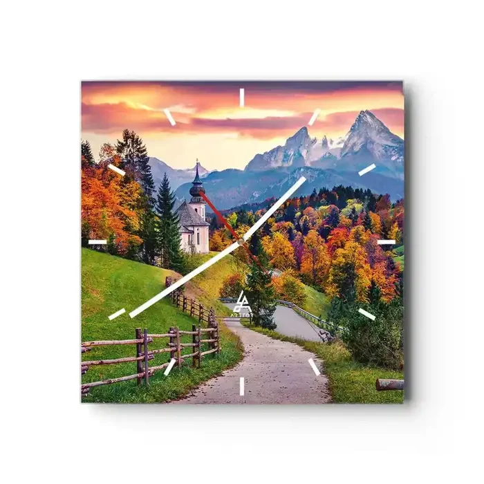 Reloj de pared – Reloj de vidrio – Paisaje como una pintura – 40×40 cm