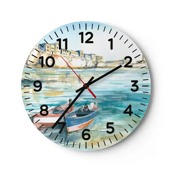 Reloj de pared – Reloj de vidrio – Paisaje en azul – 40×40 cm