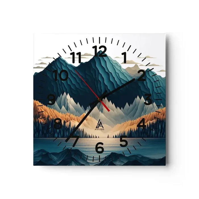 Reloj de pared – Reloj de vidrio – Paisaje perfecto de montañas – 30×30 cm