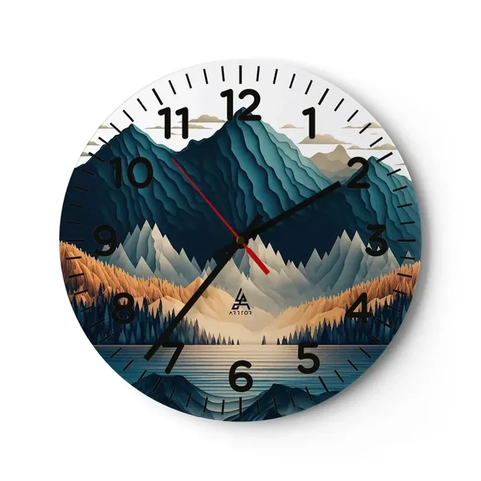 Reloj de pared – Reloj de vidrio – Paisaje perfecto de montañas – 30×30 cm