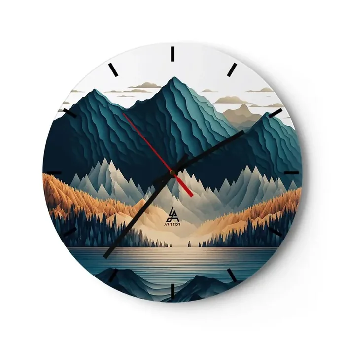 Reloj de pared – Reloj de vidrio – Paisaje perfecto de montañas – 40×40 cm