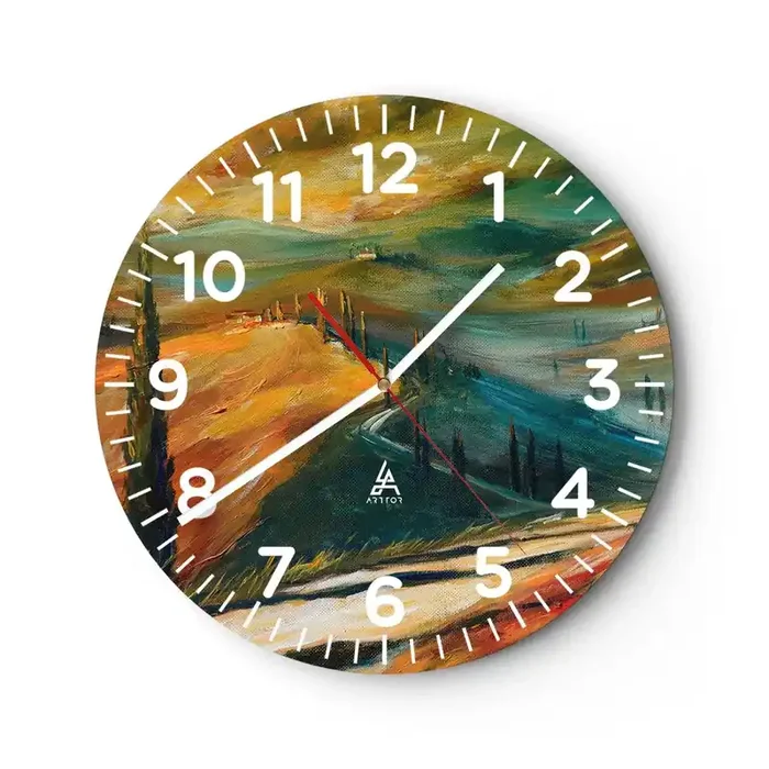 Reloj de pared – Reloj de vidrio – Paisaje toscano – 40×40 cm