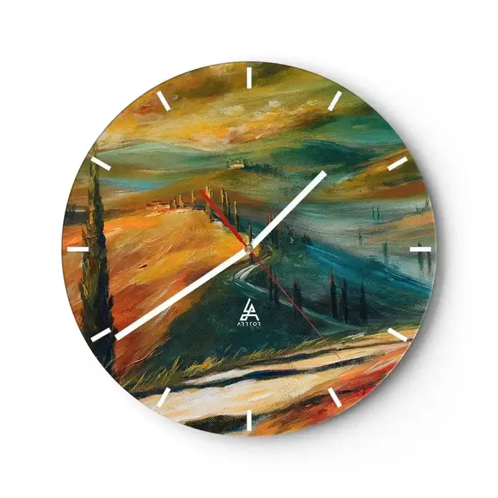 Reloj de pared – Reloj de vidrio – Paisaje toscano – 40×40 cm