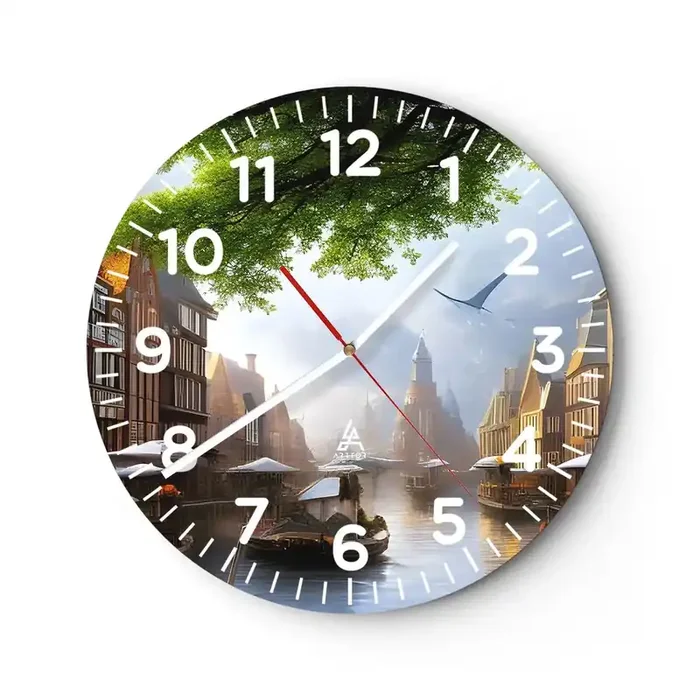 Reloj de pared – Reloj de vidrio – Paisaje urbano holandés – 40×40 cm