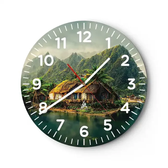 Reloj de pared – Reloj de vidrio – Paraíso tropical – 30×30 cm