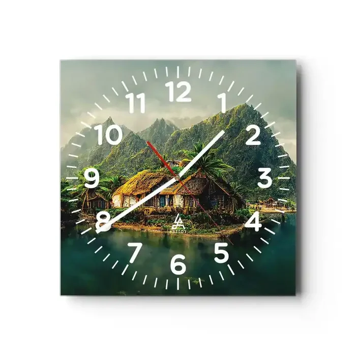 Reloj de pared – Reloj de vidrio – Paraíso tropical – 40×40 cm