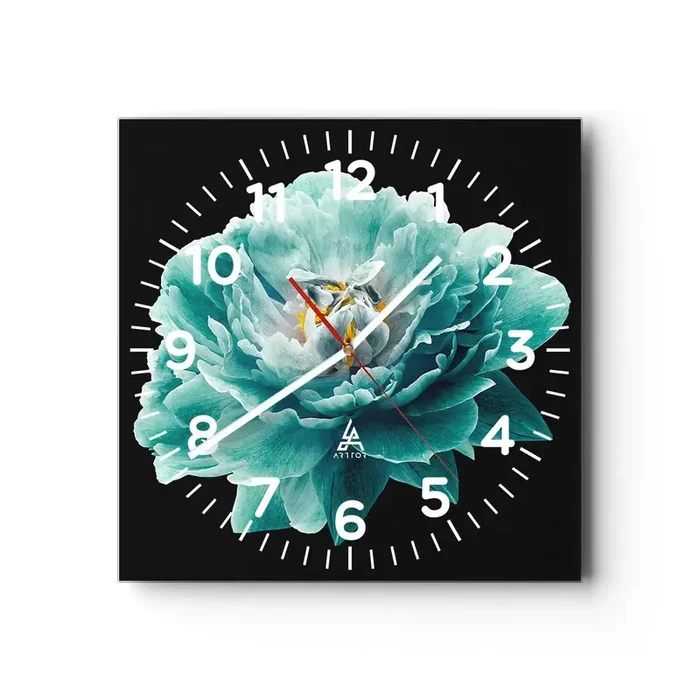 Reloj de pared – Reloj de vidrio – Pétalos azules y dorados – 40×40 cm