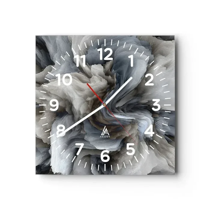 Reloj de pared – Reloj de vidrio – Piedra y flor – 40×40 cm