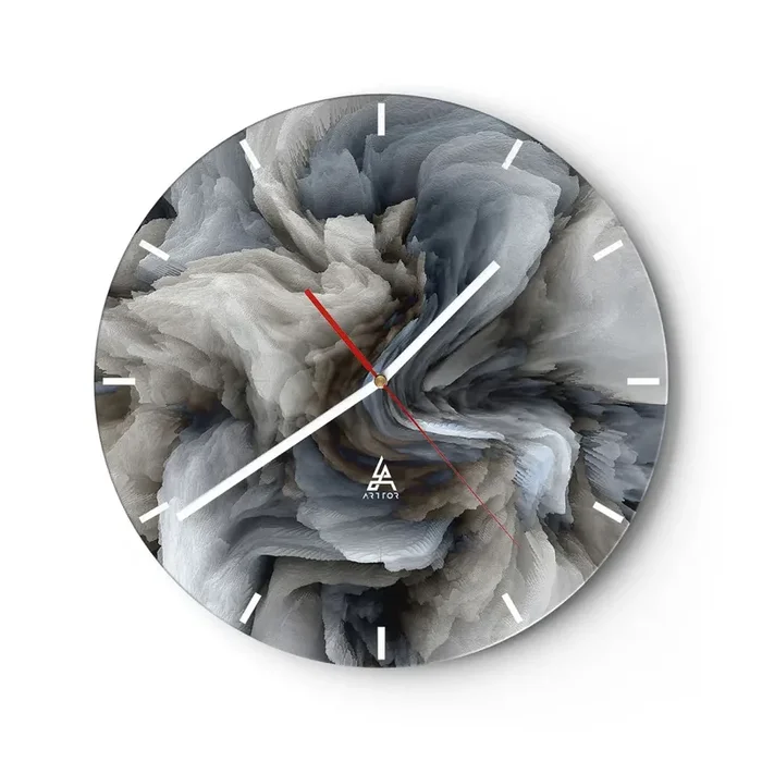 Reloj de pared – Reloj de vidrio – Piedra y flor – 40×40 cm