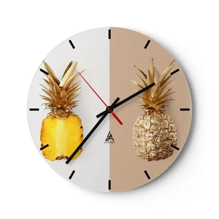 Reloj de pared – Reloj de vidrio – Piña y media – 40×40 cm