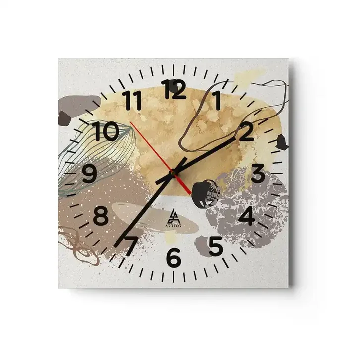 Reloj de pared – Reloj de vidrio – Plumología aplicada – 40×40 cm