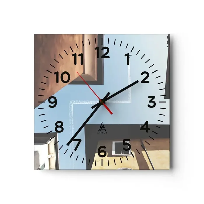 Reloj de pared – Reloj de vidrio – Por encima del laberinto urbano – 40×40 cm