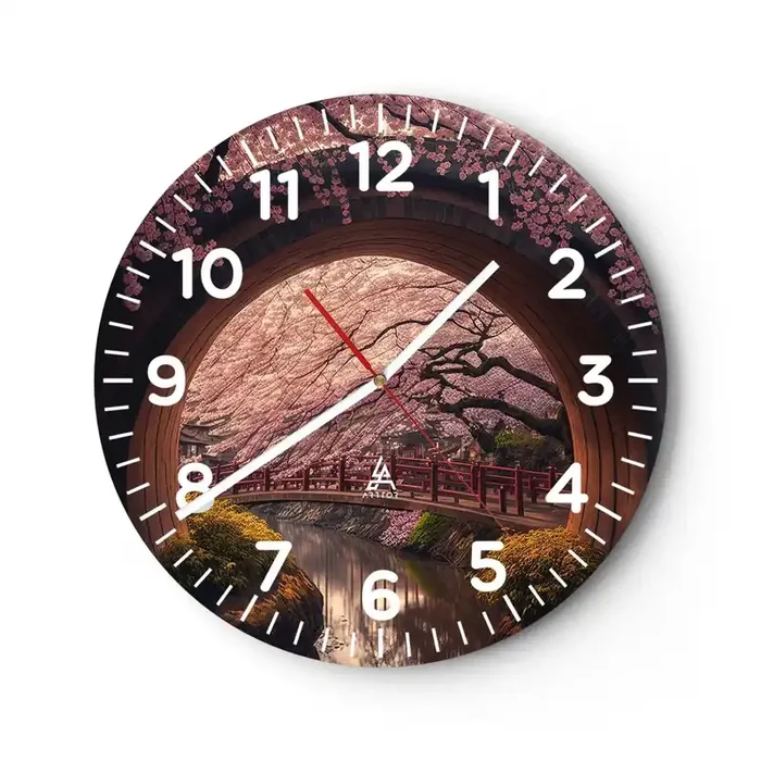 Reloj de pared – Reloj de vidrio – Primavera japonesa – 40×40 cm