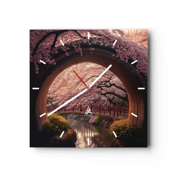 Reloj de pared – Reloj de vidrio – Primavera japonesa – 40×40 cm