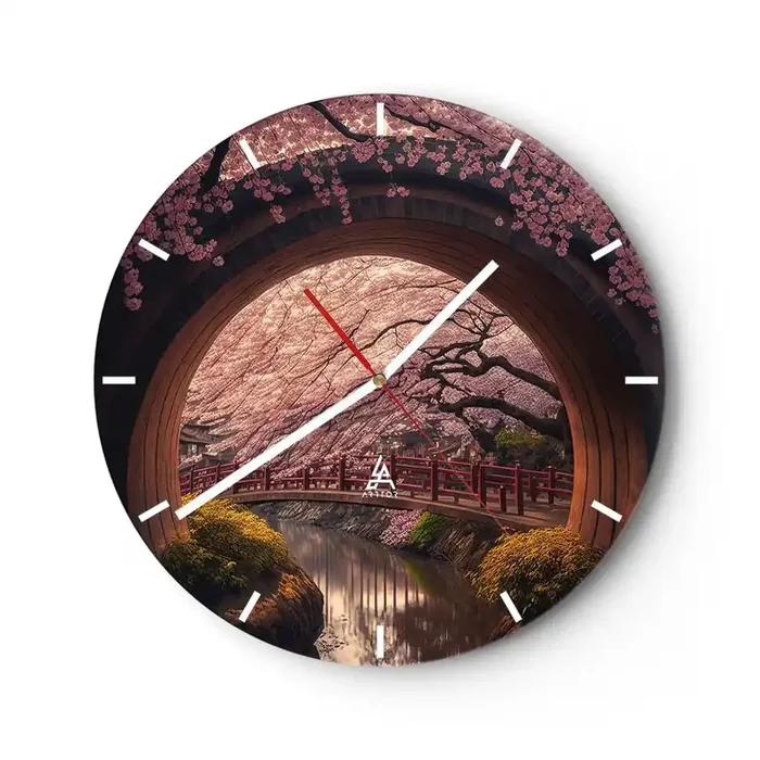 Reloj de pared – Reloj de vidrio – Primavera japonesa – 40×40 cm