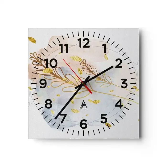 Reloj de pared – Reloj de vidrio – Ráfaga dorada – 30×30 cm