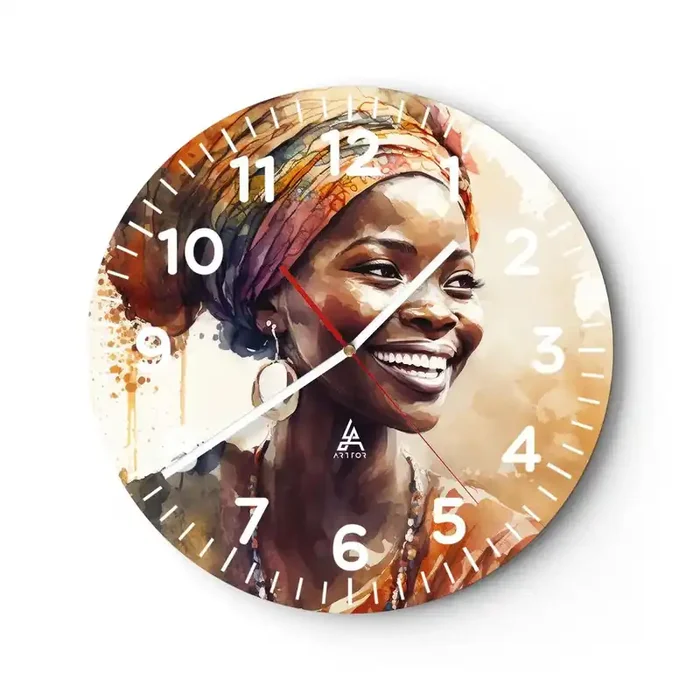 Reloj de pared – Reloj de vidrio – Reina africana – 30×30 cm